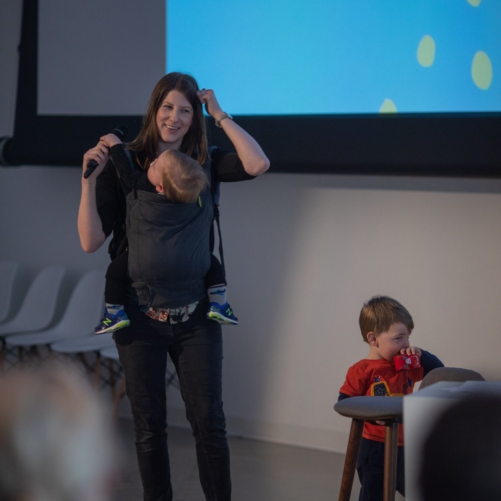 Amy Maureen Lynch Presenting with her kids at CreativeMornings Ottawa April 2019